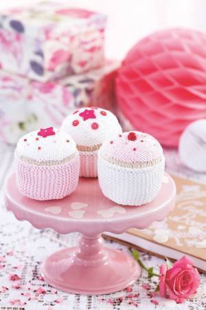 Cute crocheted cupcakes in case