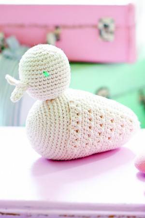 Small crocheted duck toy