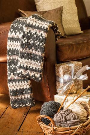 Knitted Fair Isle scarf in natural earthy colours