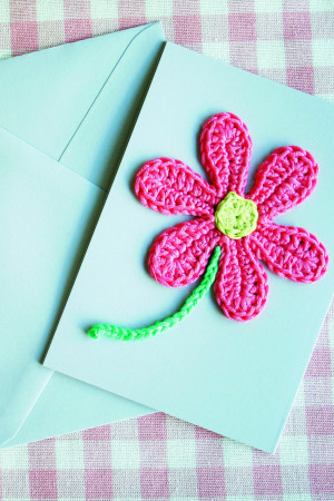 Mother's Day card with pink and green crochet flower