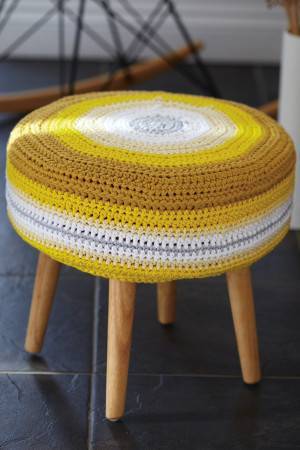Crocheted footstool cover to fit seat 38cm diameter x 13cm deep
