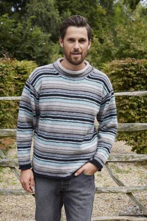 mens striped jumper with round neck and dropped sleeves