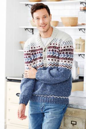 Knitted shawl collar jumper for men with shawl collar and Fair Isle pattern