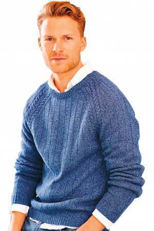 Retro 1960s knitted sweater for a man in blue cotton yarn