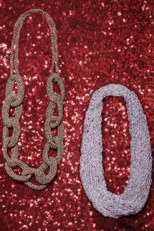 Knitted necklace with large chains and swag-style crochet necklace 