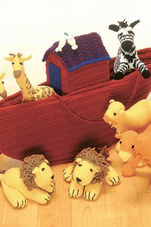 Toy knitted Noah's Ark with boat animal passengers in pairs 