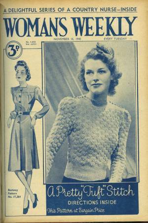 Cover of 1940s Woman's Weekly featuring retro womens textured sweater
