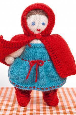 Red Riding Hood knitted doll with dress and scarlet cloak