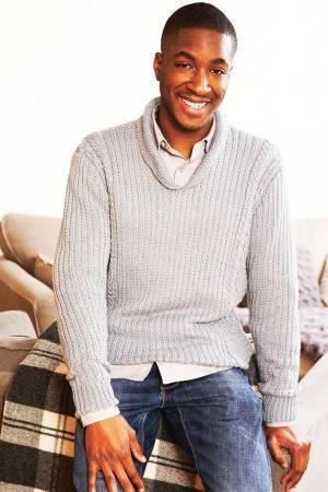 Man's retro knitted jumper with shawl collar and long sleeves