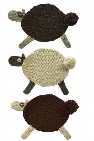 Three knitted sheep coasters 