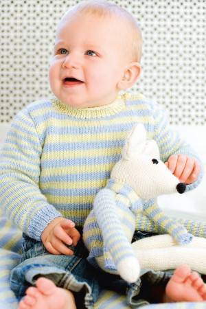 Striped baby jumper with matching blanket and mouse toy