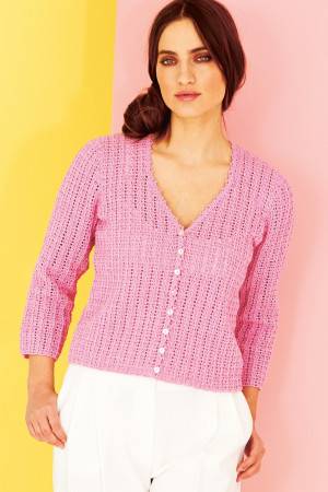 Crocheted V-neck button-up lace cardigan
