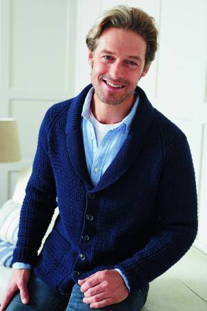 Navy knitted cardigan for men with collar