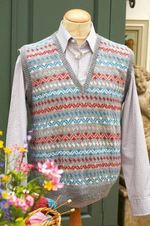 Retro Fair Isle sleeveless knitted V-neck jumper for men 