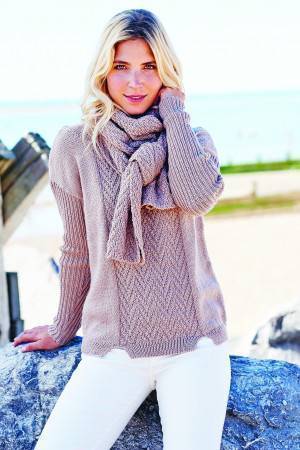 Brown knitted ladies' jumper with matching scarf