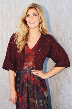 Burgundy women's knitted shrug with sequins