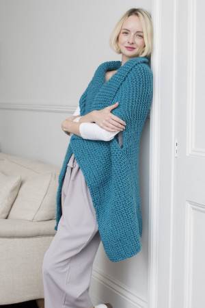 Teal knitted waterfall-style waistcoat for women