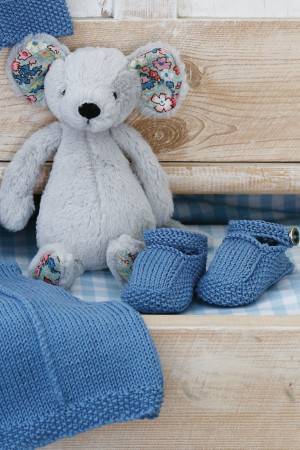 Knitted denim baby shoes/booties for a girl or boy