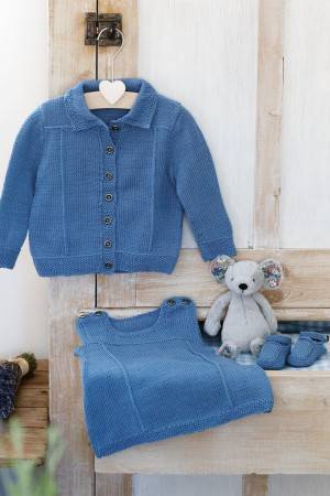 Baby Girls Denim Jacket, Dress & Shoe Set Knitting Pattern
