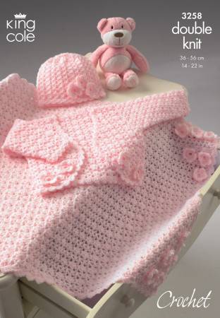 Bolero, Hat and Pram Blanket in King Cole Baby Comfort Baby DK (3258)