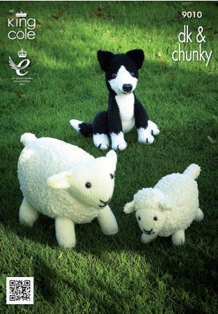 Sheep, Lamb and Sheepdog Toys in King Cole Cuddles Chunky and Pricewise DK (9010)