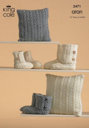 Slippers and Cushions in King Cole Fashion Aran (3471)