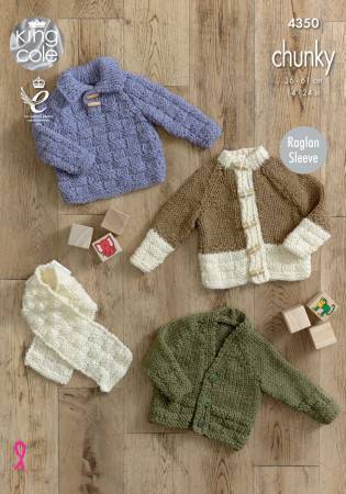 Sweater, Cardigans and Scarf in King Cole New Magnum Chunky (4350)