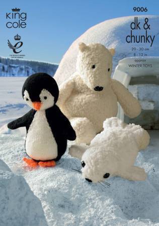 Penguin, Polar Bear and Seal Toys in King Cole Pricewise DK and Cuddles Chunky (9006)