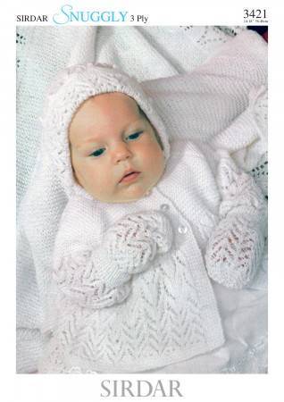 Matinee Jacket, Bonnet, Bootees, Mittens and Shawl Sirdar Snuggly 3 Ply (3421)