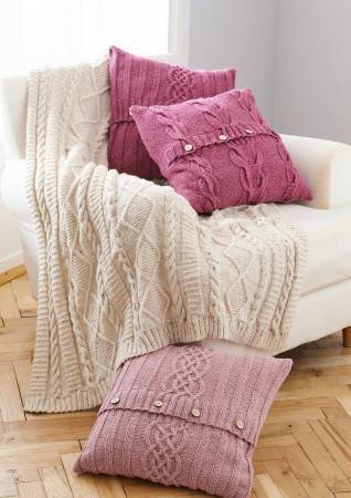 Throw and Cushions in King Cole Forest Aran (5660)