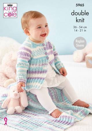 Matinee Coat, Cardigan, Bootees and Blanket in King Cole Cherish DK (5965)