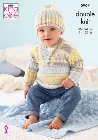 Sweater, Cardigan, Hat and Blanket knitted in King Cole Cherish DK and Cherished DK (5967)