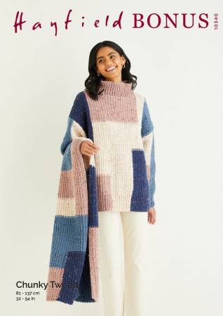 Sweater and Scarf in Hayfield Bonus Chunky Tweed (10340)