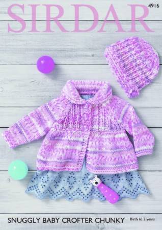 Jacket and Bonnet in Sirdar Snuggly Baby Crofter Chunky (4916)