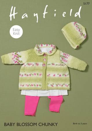 Matinee Coat and Bonnet in Hayfield Baby Blossom Chunky (5177)