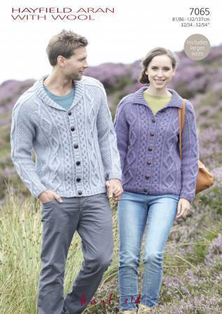 Flat Collar and Shawl Collar Cardigans in Hayfield Aran with Wool (7065)