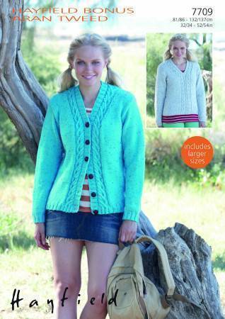 Sweater and Cardigan in Hayfield Bonus Aran Tweed (7709)