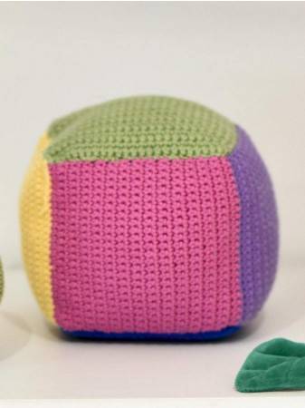 simple crochet cube toy in multi colours