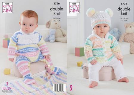 Cardigan, Trousers, Hat, Onesie and Blanket in King Cole Cherish DK (5726)