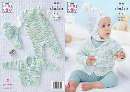 Dungarees, Jacket and Hat in King Cole Little Treasures DK (5855)