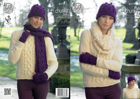 Sweater, Cowl, Hat, Scarf and Fingerless Gloves in King Cole New Magnum Chunky (4279)