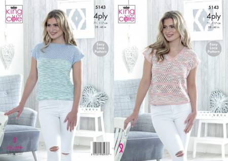 Tops in King Cole Giza Cotton 4 Ply and Giza Cotton Sorbet 4 Ply (5143)