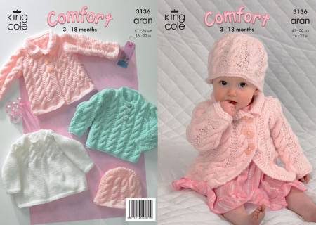 Coat, Dress, Sweater and Hat in King Cole Comfirt Aran (3136)