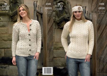 Sweater, Cardigan and Headband in in King Cole Fashion Aran (3508)