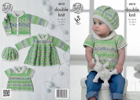Top, Dress, Cardigan and Beret in King Cole Drifter for Baby DK and Cottonsoft DK (4312)