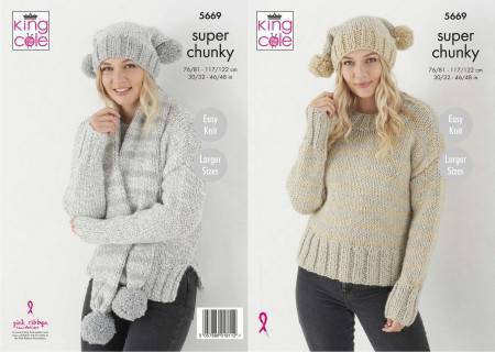 Sweater, Hat and Scarf in King Cole Timeless Classic Super Chunky (5669)