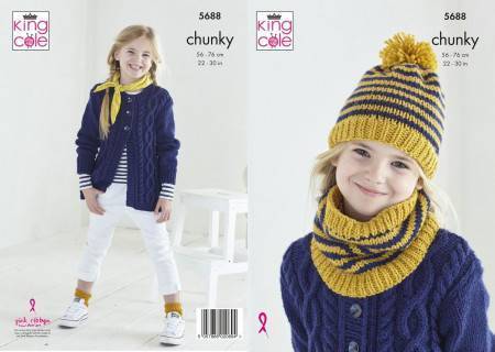 Cardigan, Hat and Snood in King Cole Ultra Soft Chunky (5688)