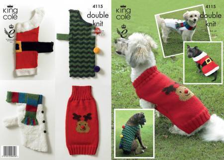 Christmas Dog Coats in King Cole Cuddles DK and King Cole Merino Blend DK (4115)