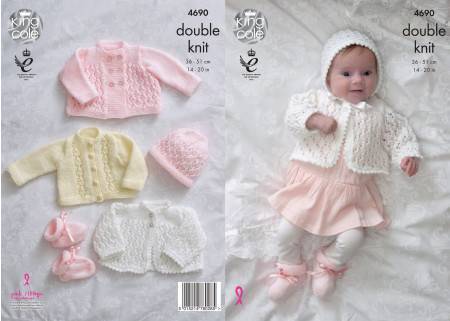 Coat, Jacket, Cardigan, Hat and Bootees in King Cole Comfort Baby DK (4690)