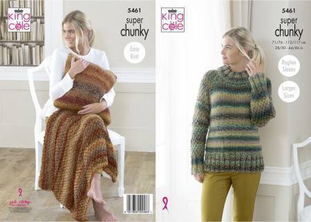 Sweater, Throw and Cushion in King Cole Explorer Super Chunky (5461)